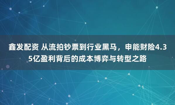 鑫发配资 从流拍钞票到行业黑马，申能财险4.35亿盈利背后的成本博弈与转型之路