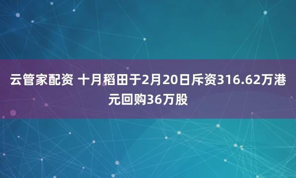 云管家配资 十月稻田于2月20日斥资316.62万港元回购36万股