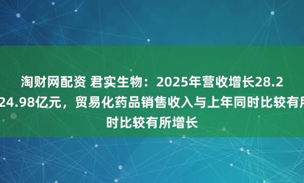 淘财网配资 君实生物：2025年营收增长28.23%至24.98亿元，贸易化药品销售收入与上年同时比较有所增长